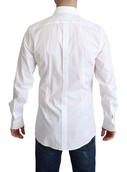 Dolce & Gabbana White Bib Cotton Poplin Men Formal Shirt
