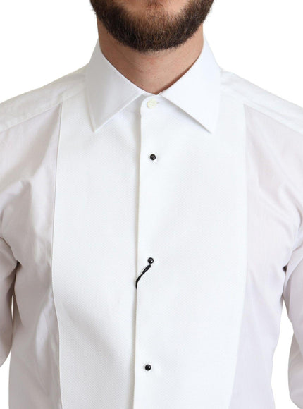 Dolce & Gabbana White Bib Cotton Poplin Men Formal Shirt