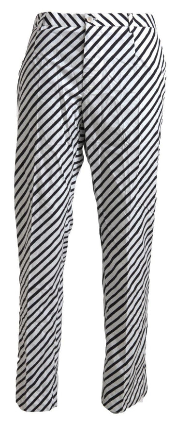 Dolce & Gabbana White Black Cotton Striped Trousers Pants - Ellie Belle