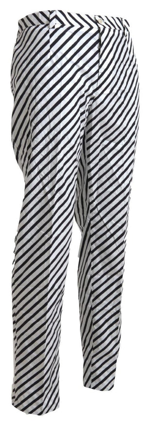 Dolce & Gabbana White Black Cotton Striped Trousers Pants - Ellie Belle