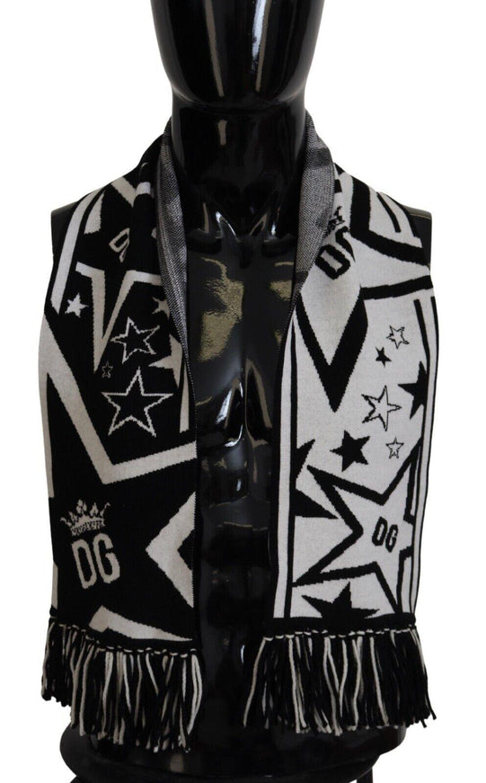 Dolce & Gabbana White Black DG Star Neck Wrap Shawl Scarf - Ellie Belle