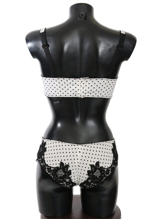 Dolce & Gabbana White Black Dot Silk Lace Stretch Set Underwear - Ellie Belle