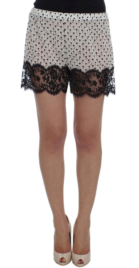 Dolce & Gabbana White Black Floral Lace Silk Sleepwear Shorts