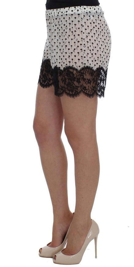 Dolce & Gabbana White Black Floral Lace Silk Sleepwear Shorts