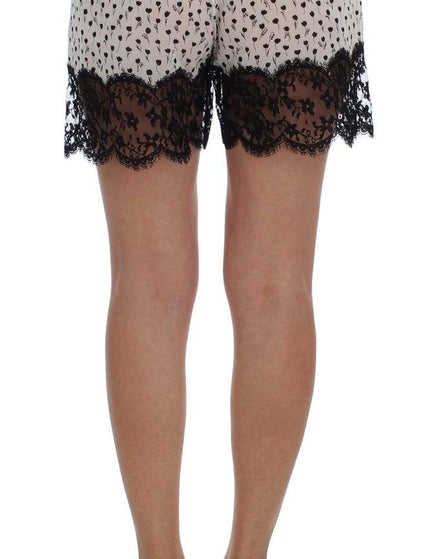 Dolce & Gabbana White Black Floral Lace Silk Sleepwear Shorts