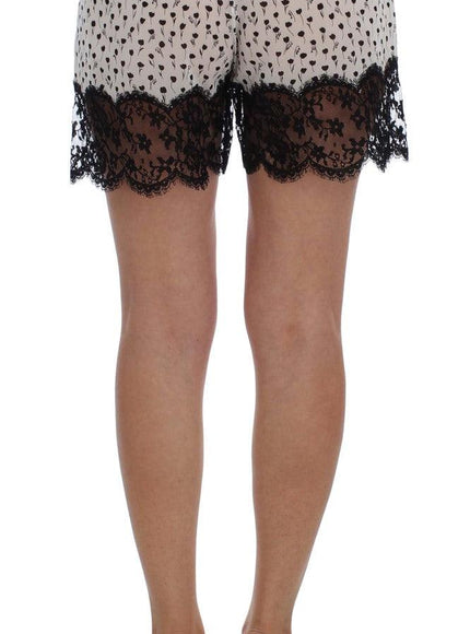 Dolce & Gabbana White Black Floral Lace Silk Sleepwear Shorts - Ellie Belle