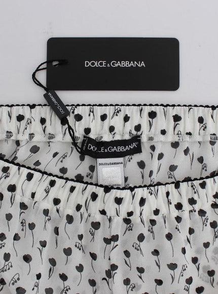 Dolce & Gabbana White Black Floral Lace Silk Sleepwear Shorts - Ellie Belle