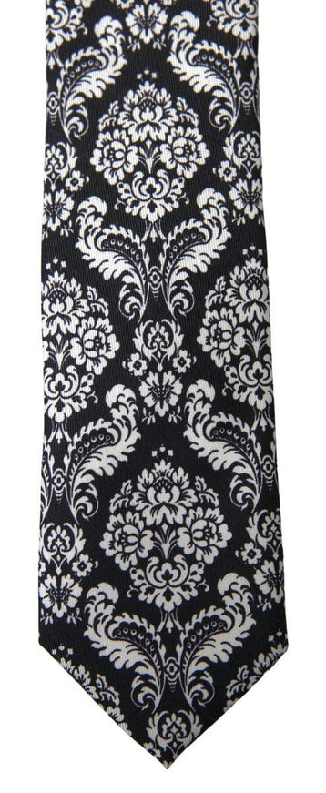 Dolce & Gabbana White Black Floral Print Adjustable Necktie Tie - Ellie Belle