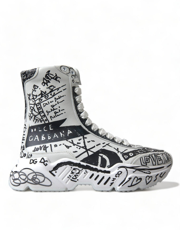 Dolce & Gabbana White Black Graffiti Daymaster Sneakers Shoes - Ellie Belle