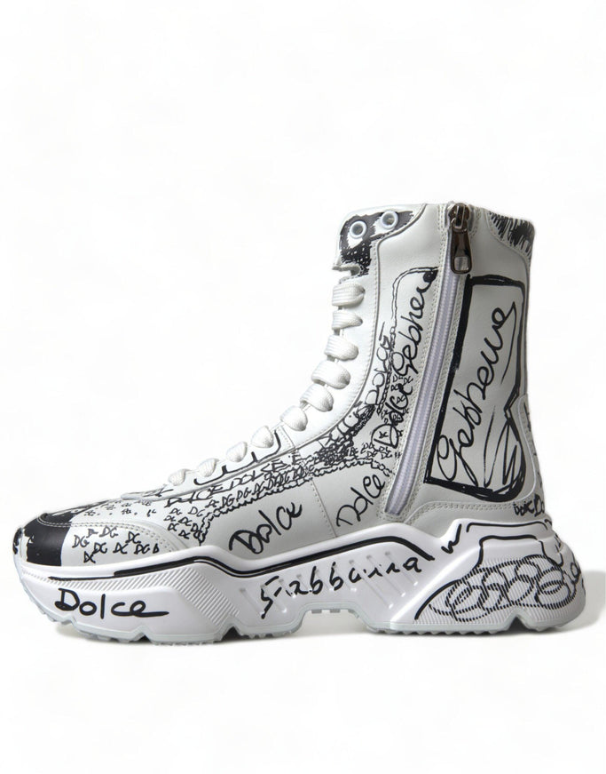 Dolce & Gabbana White Black Graffiti Daymaster Sneakers Shoes - Ellie Belle