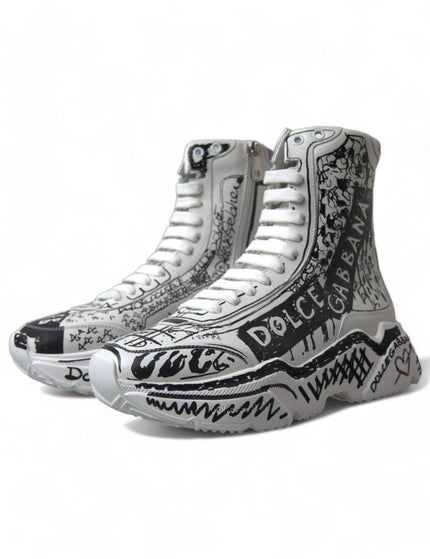 Dolce & Gabbana White Black Graffiti Daymaster Sneakers Shoes - Ellie Belle