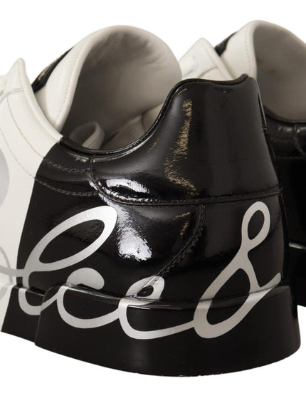 Dolce & Gabbana White Black Leather Logo Print Mens Sneakers Shoes - Ellie Belle