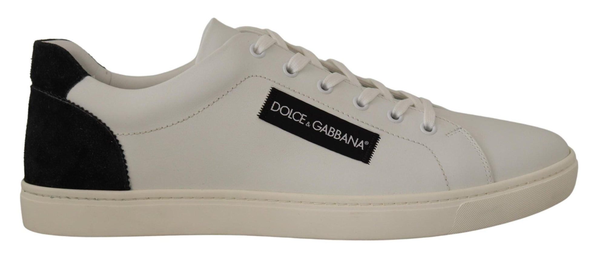 Dolce & Gabbana White Black Leather Low Shoes Sneakers - Ellie Belle