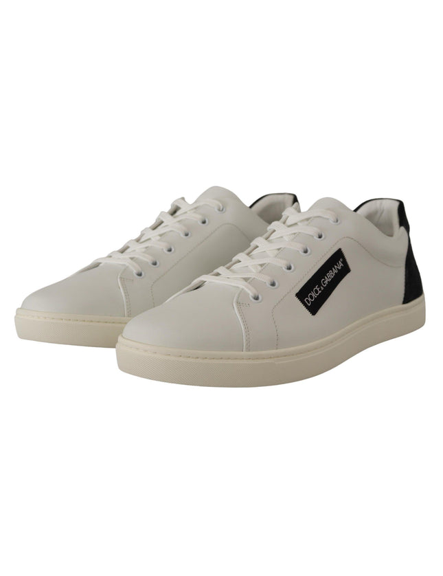 Dolce & Gabbana White Black Leather Low Shoes Sneakers - Ellie Belle