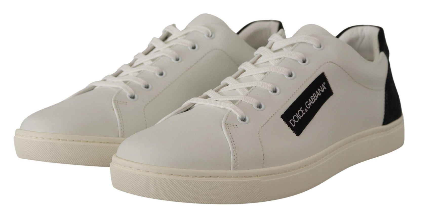 Dolce & Gabbana White Black Leather Low Shoes Sneakers - Ellie Belle