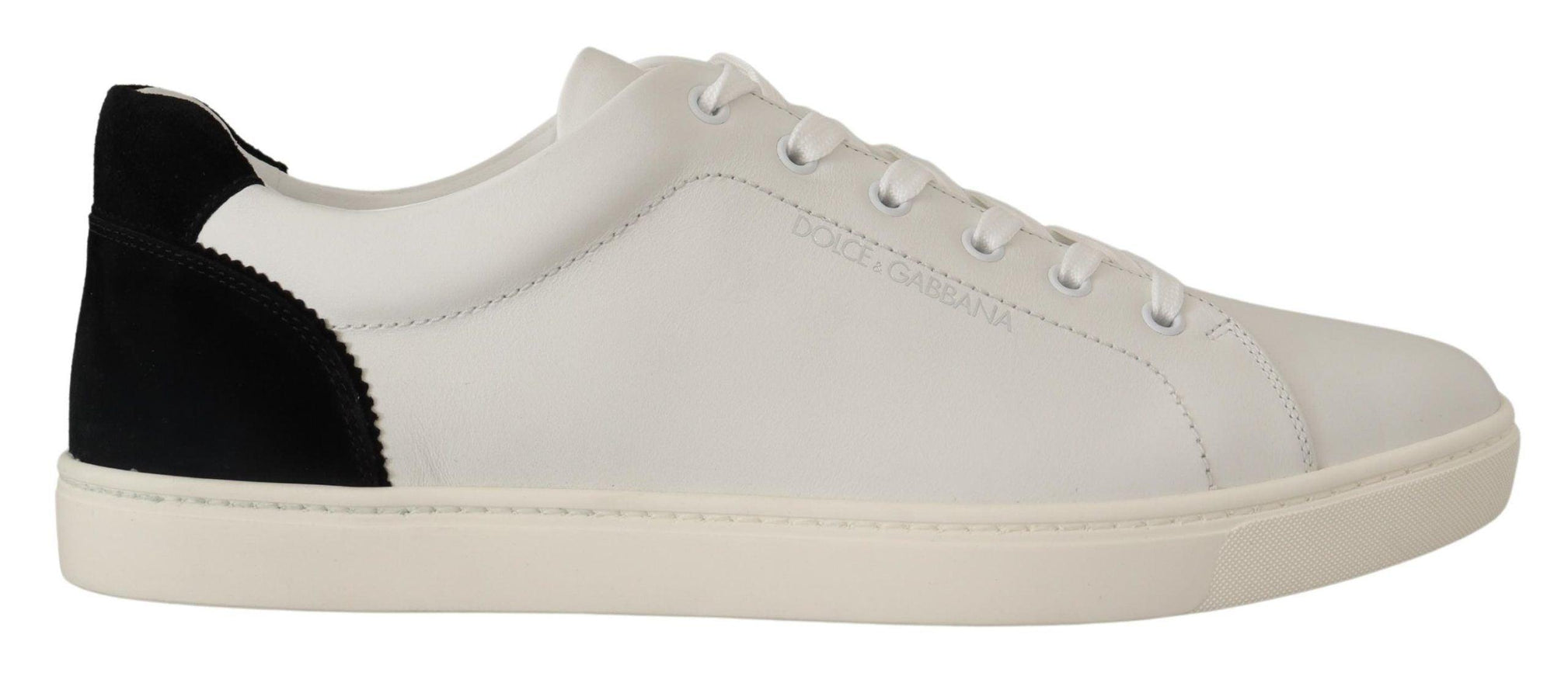 Dolce & Gabbana White Black Leather Low Top Casual Sneakers Shoes - Ellie Belle