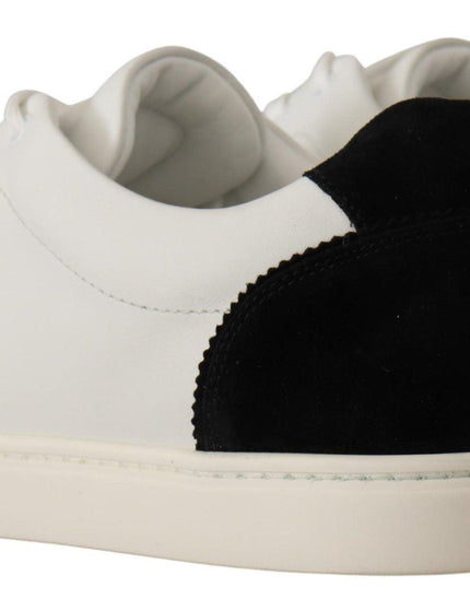 Dolce & Gabbana White Black Leather Low Top Casual Sneakers Shoes - Ellie Belle