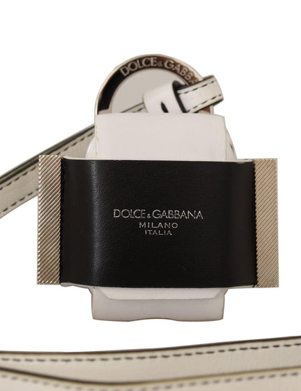 Dolce & Gabbana White Black Leather Strap Silver Metal Logo Airpods Case - Ellie Belle
