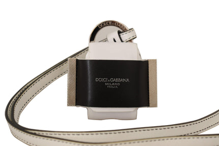 Dolce & Gabbana White Black Leather Strap Silver Metal Logo Airpods Case - Ellie Belle