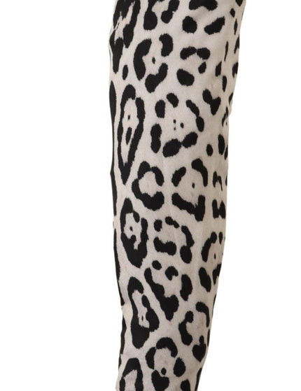 Dolce & Gabbana White Black Leopard Stretch Long Boots - Ellie Belle