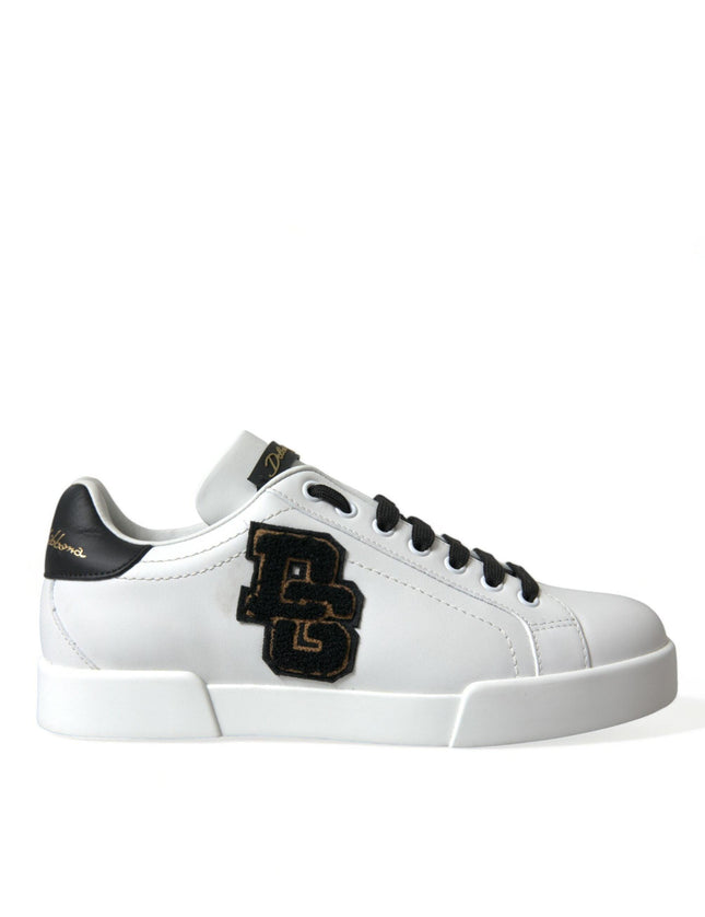 Dolce & Gabbana White Black Patch Portofino Sneakers Shoes - Ellie Belle