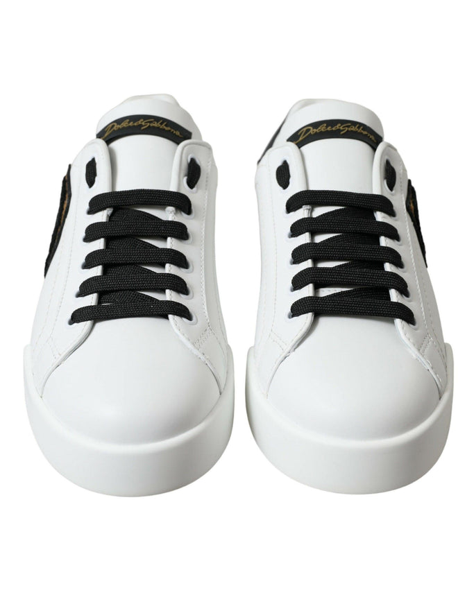 Dolce & Gabbana White Black Patch Portofino Sneakers Shoes - Ellie Belle