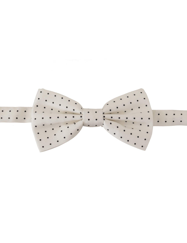 Dolce & Gabbana White Black Polka Dot 100% Silk Neck Papillon Tie - Ellie Belle