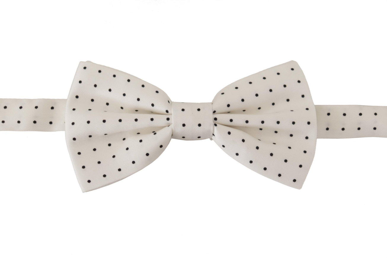 Dolce & Gabbana White Black Polka Dot 100% Silk Neck Papillon Tie - Ellie Belle