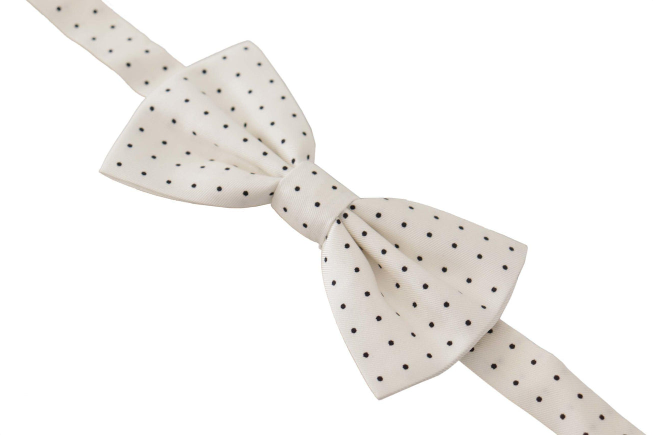 Dolce & Gabbana White Black Polka Dot 100% Silk Neck Papillon Tie - Ellie Belle