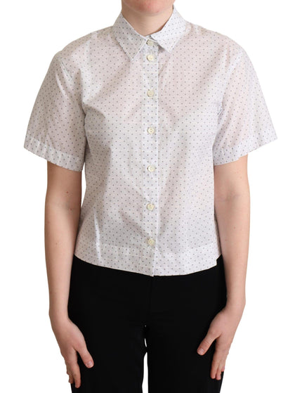 Dolce & Gabbana White Black Polka Dots Collar Blouse Shirt - Ellie Belle