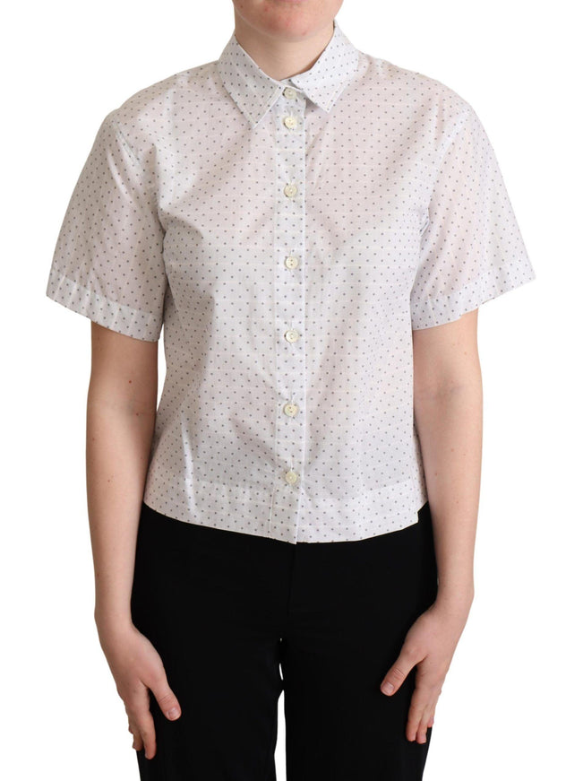 Dolce & Gabbana White Black Polka Dots Collar Blouse Shirt - Ellie Belle