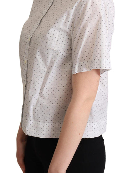Dolce & Gabbana White Black Polka Dots Collar Blouse Shirt - Ellie Belle