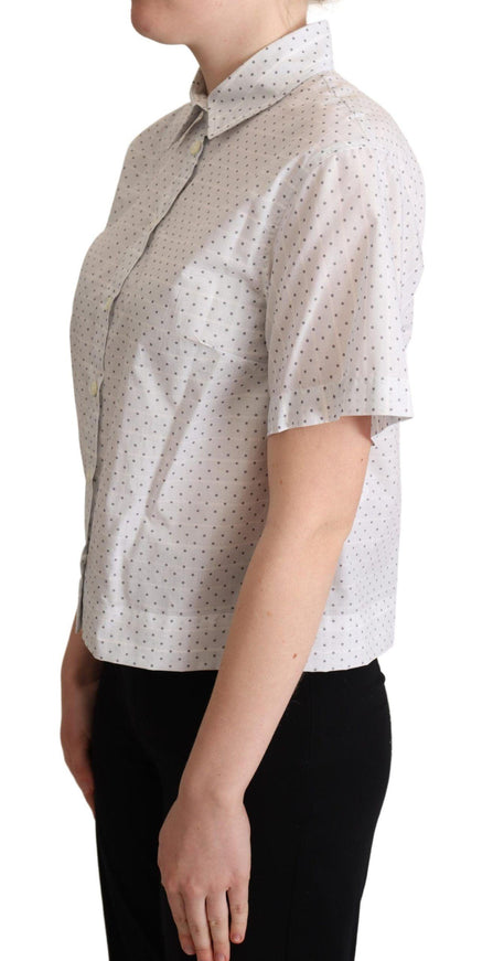 Dolce & Gabbana White Black Polka Dots Collar Blouse Shirt - Ellie Belle