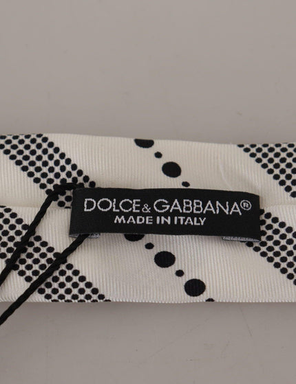Dolce & Gabbana White Black Polka Dots Necktie Accessory 100% Silk - Ellie Belle