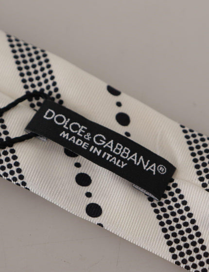 Dolce & Gabbana White Black Polka Dots Necktie Accessory 100% Silk - Ellie Belle