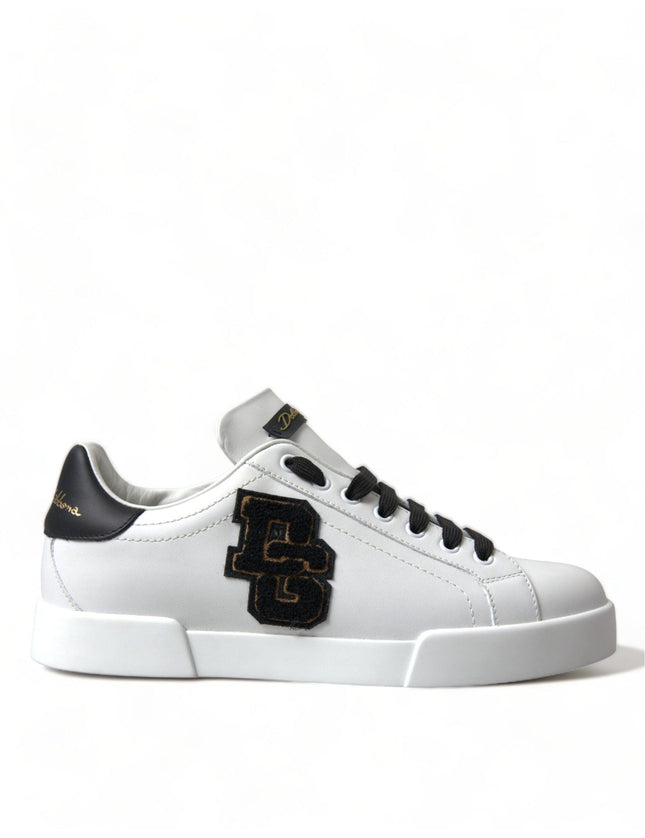 Dolce & Gabbana White Black Portofino Leather Shoes Sneakers - Ellie Belle