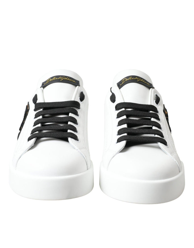 Dolce & Gabbana White Black Portofino Leather Shoes Sneakers - Ellie Belle