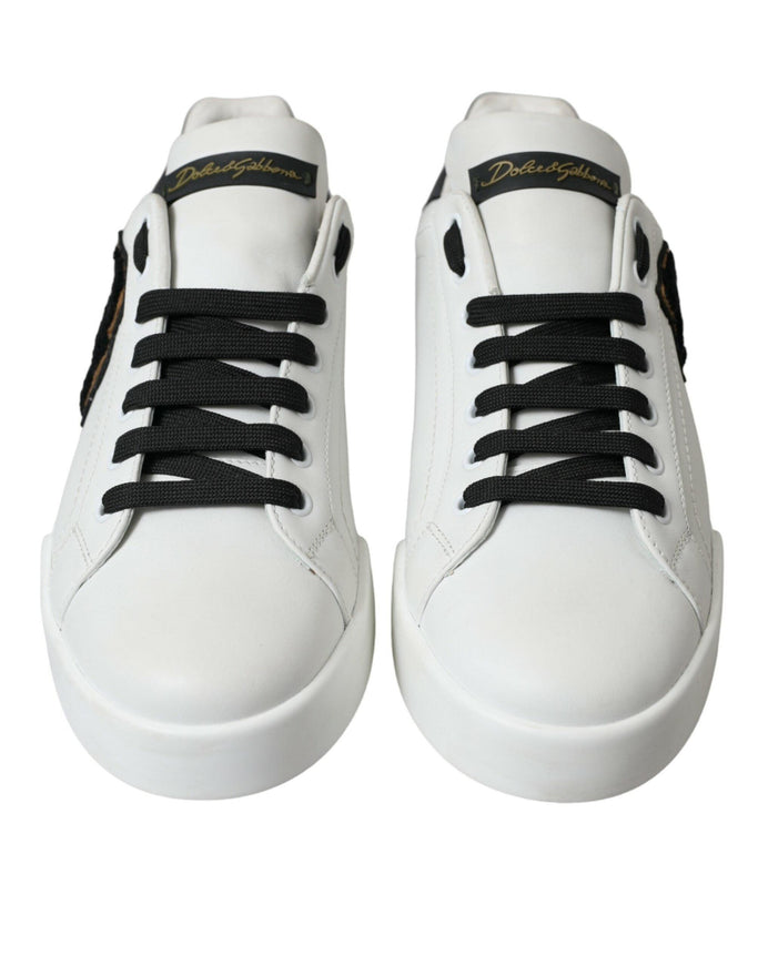 Dolce & Gabbana White Black Portofino Patch Men Sneakers Shoes - Ellie Belle