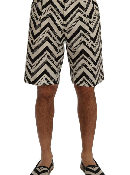 Dolce & Gabbana White Black Striped Cotton Linen Shorts
