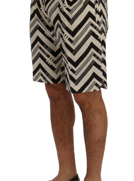 Dolce & Gabbana White Black Striped Cotton Linen Shorts