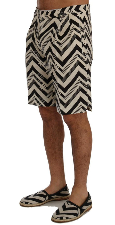 Dolce & Gabbana White Black Striped Cotton Linen Shorts - Ellie Belle