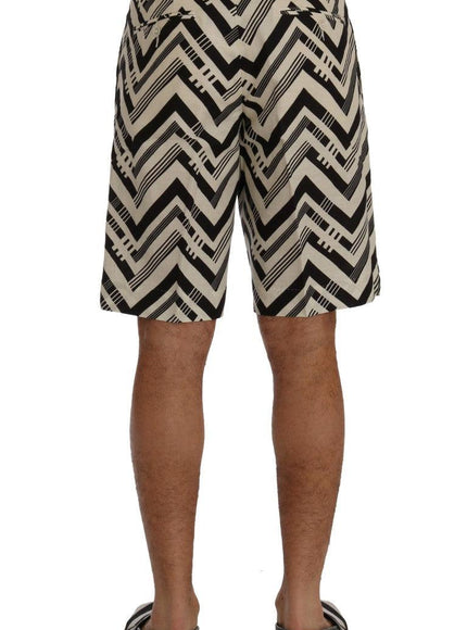 Dolce & Gabbana White Black Striped Cotton Linen Shorts