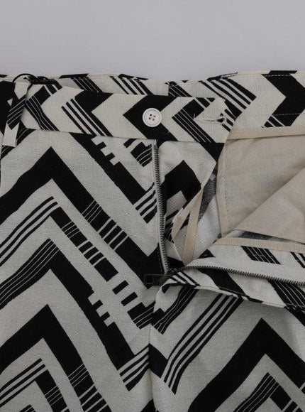 Dolce & Gabbana White Black Striped Cotton Linen Shorts