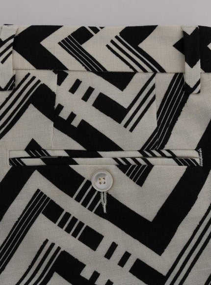 Dolce & Gabbana White Black Striped Cotton Linen Shorts