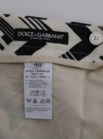 Dolce & Gabbana White Black Striped Cotton Linen Shorts