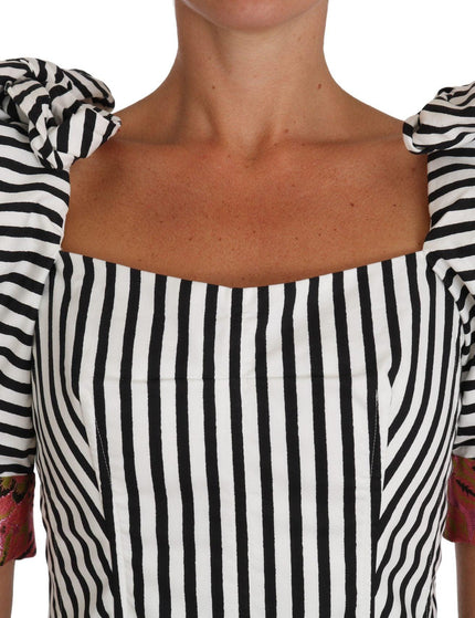 Dolce & Gabbana White Black Striped Cropped Top Puff Sleeve Shirts - Ellie Belle