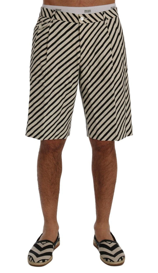 Dolce & Gabbana White Black Striped Hemp Casual Shorts - Ellie Belle