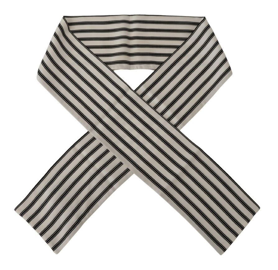 Dolce & Gabbana White Black Striped Shawl Mens Neck Wrap Silk Scarf - Ellie Belle