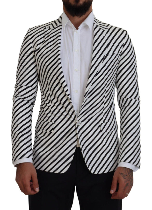 Dolce & Gabbana White Black Striped Slim Fit Jacket Blazer - Ellie Belle