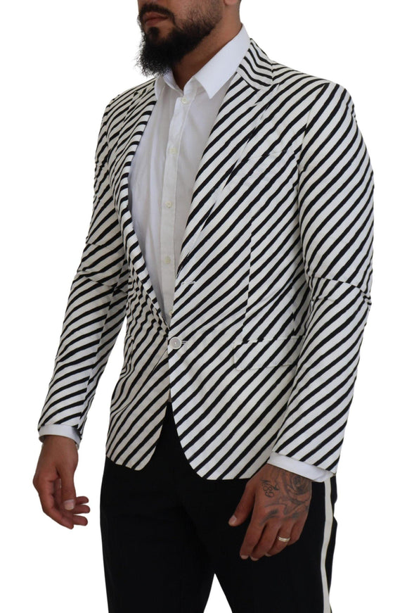 Dolce & Gabbana White Black Striped Slim Fit Jacket Blazer - Ellie Belle